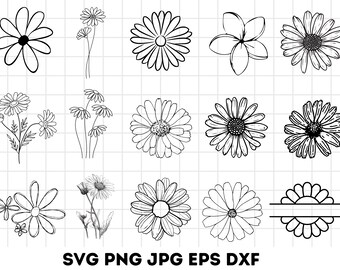 Daisy Svg Bundle blomma Svg Daisy SVG Bundle | Daisy Mönster Blomma Växt Skärfiler för Cricut, Skjortor Monogram Designs
