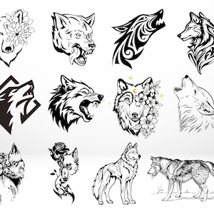 Wolf svg bundle, Howling wolf svg, Wolf Vector Illustration, Wolf head svg, Wolf face svg, Wolf flowers svg, Wolf PNG, Wolf cut files