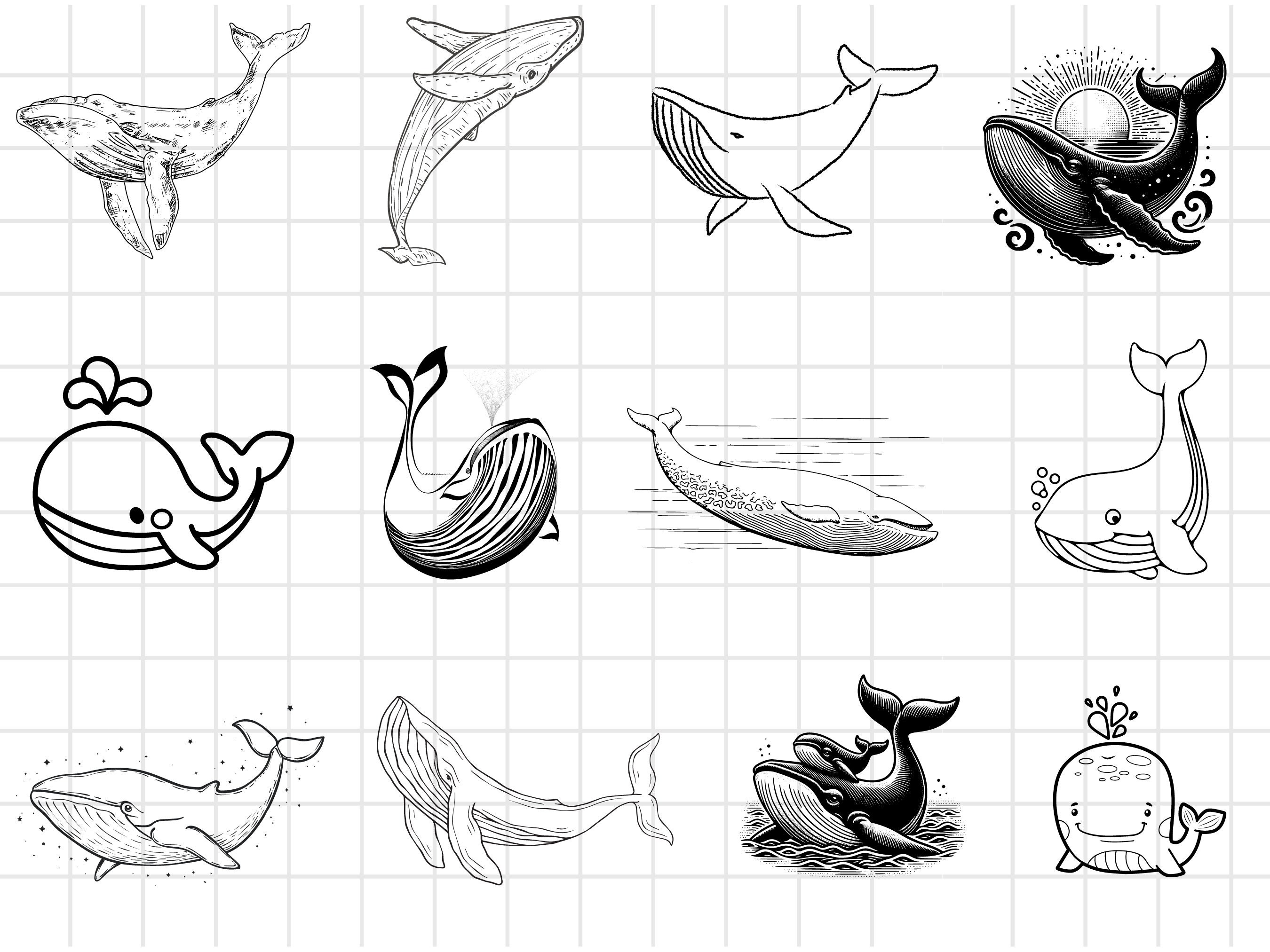 Whale SVG Bundle, Whale dxf, Whale png, Whale eps, Whale vector, Whale cut files, Whale svg,Whale clipart,Sea animals svg,Whale tail svg