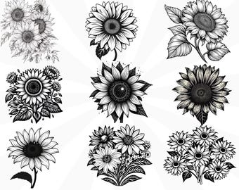 Paquetes svg de girasol, paquete svg cortado en circuito de girasol, imágenes prediseñadas de girasol, archivos SVG para circuito, archivos svg de flores, png de girasol