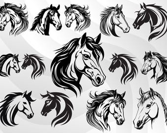 Horse head svg bundles, horse png, Horse Silhouette SVG BUNDLE, Transparent Background, png, svg, dxf, jpg, eps
