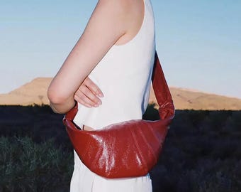 Croissant Shoulder Bags, Coated Canvas Croissant Bags, Trendy Crossbody Bag