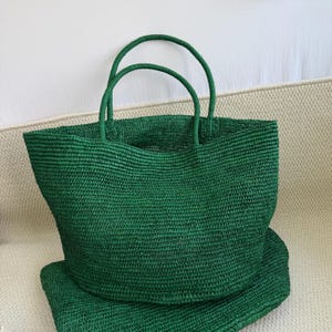 Bolsa grande de ráfia, bolsa de ombro feminina de ráfia trançada, bolsa de palha feita à mão, bolsa de praia para férias Green