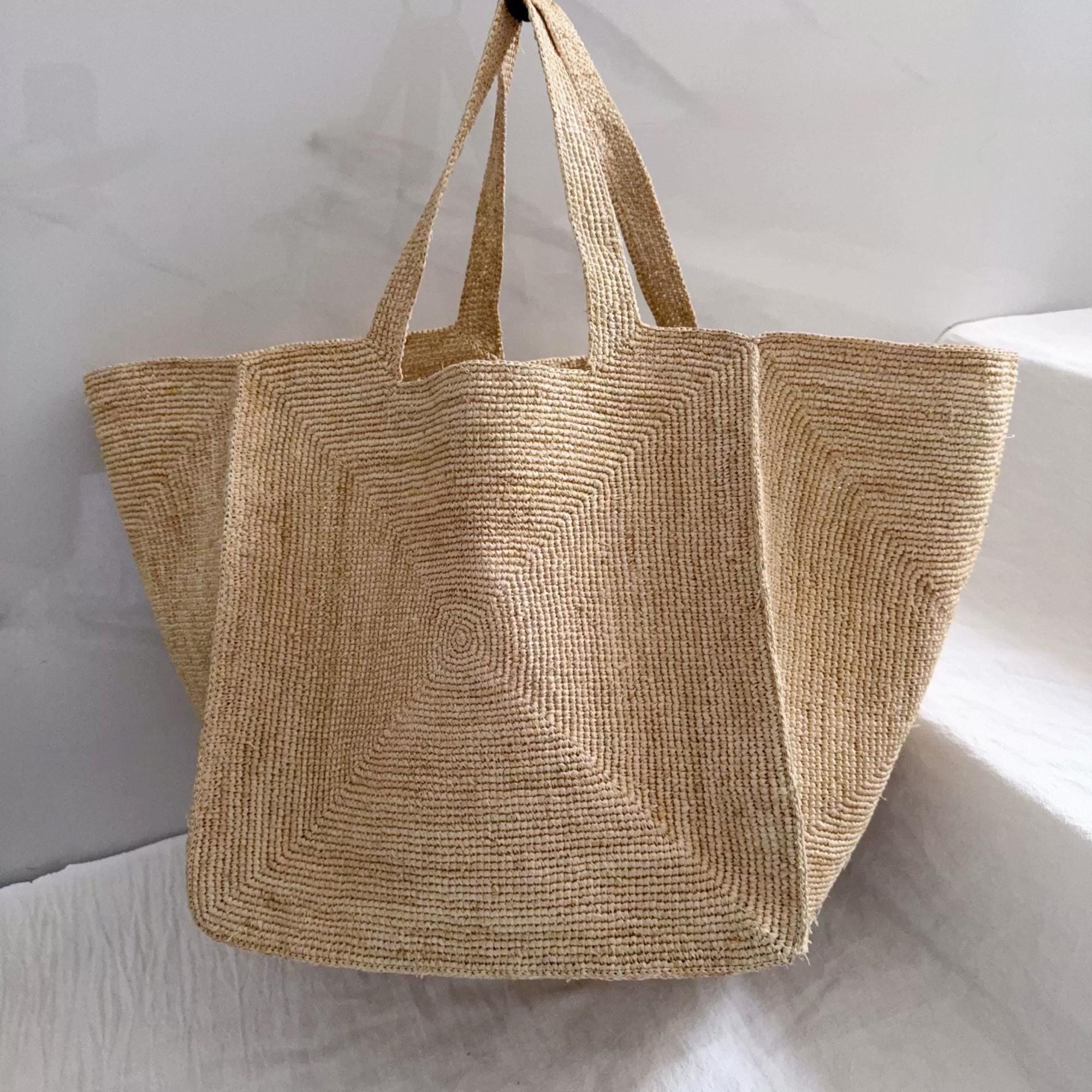 Raffia Tote Bag, Large Raffia Woven Shoulder Bags, Handmade Straw Bag, Vacation Beach Tote Bag