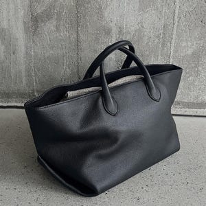 Black Tote Bag, Large Leather Top Handle Bags, Minimal Design Handbags