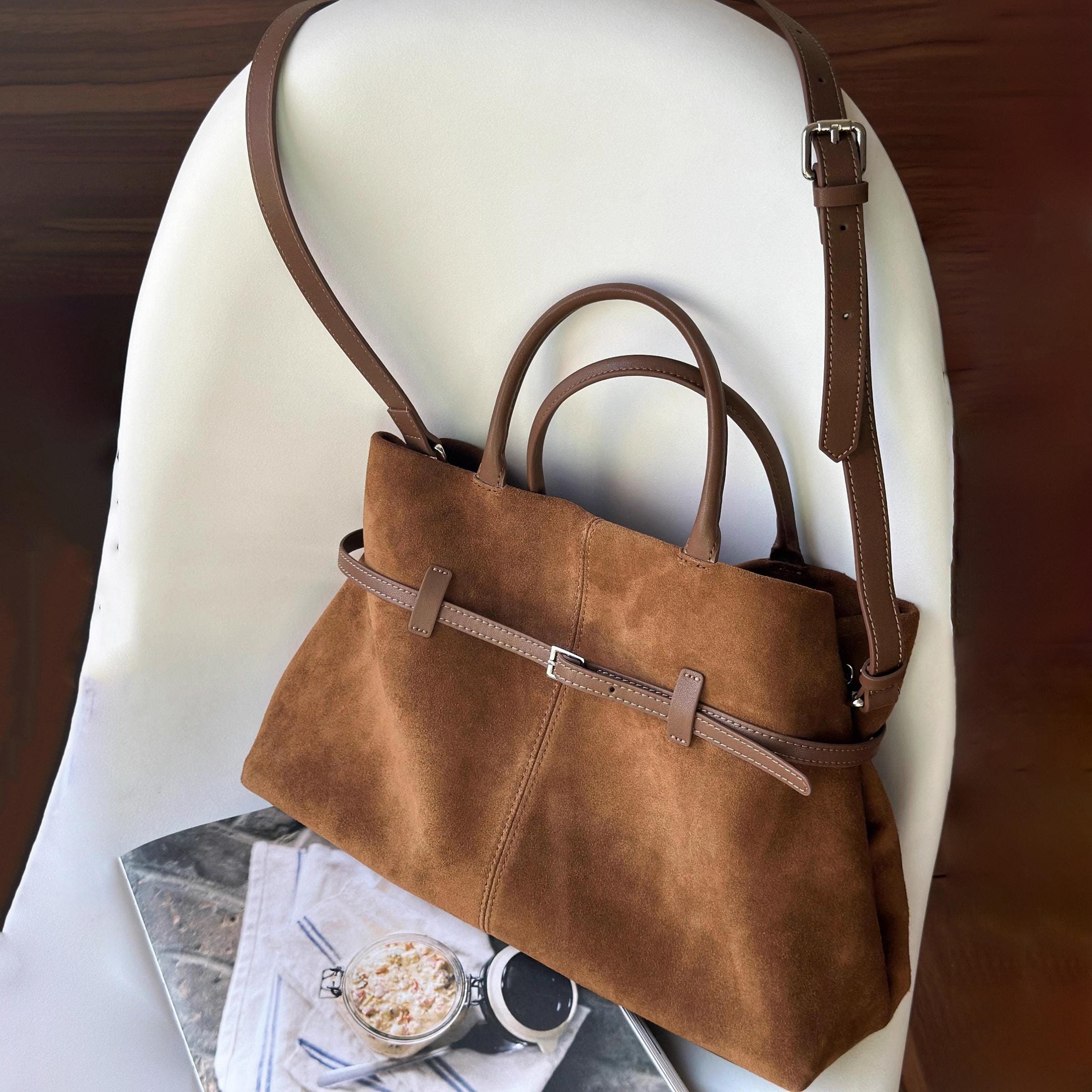 Suede Top Handle Bags, Suede Leather Tote Bags, Classic Timeless Handbags