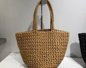 Raffia Tote Bag, Artificial Raffia Woven Shoulder Bags, Handmade Straw Bag, Raffia Crochet Handbag