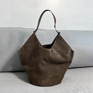 Wildleder-Einkaufstasche, Lotus-Tasche, Minimale lederne Tragetaschen, echtes Lederhandtaschen