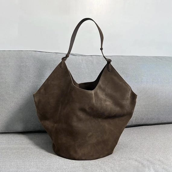 Suede Tote Bag, Lotus Bag, Minimal Leather Tote Bags