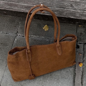 Suede Tote Bag, Genuine Leather Tote Bags, Women Everyday Handbag