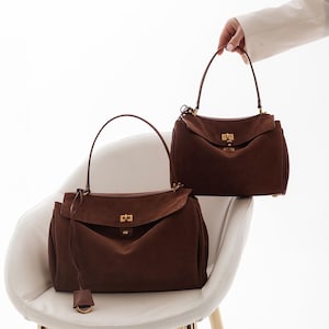 Suede Tote Bag, Suede Leather Shoulder Bags, Minimal Design Handbags