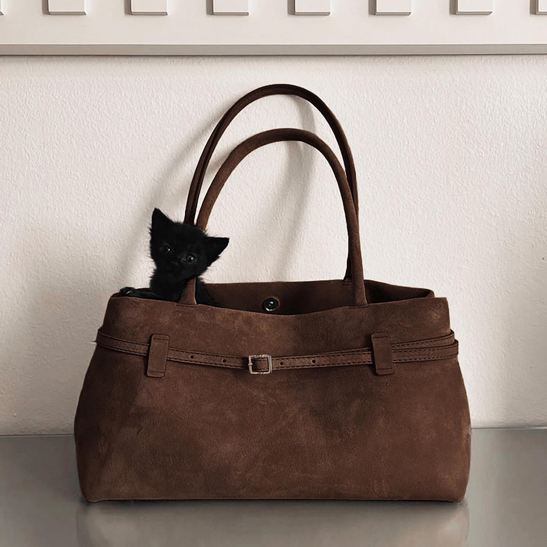 Suede Tote Bag, Leather Top Handle Bags, Women's Genuine