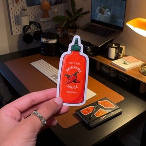 Cute Sriracha Sticker | Durable Waterproof Sriracha Sticker for Hot Sauce Lovers | For Journaling, Laptops, Kindles, Water Bottles