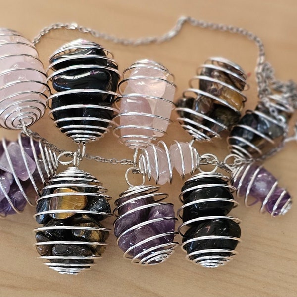 Natural Crystal Cage Necklace Sterling Silver Healing Stones