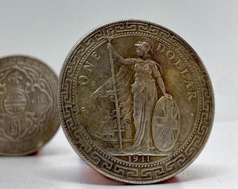 1香港ドル硬貨 1911年 英国貿易ドル 銀メッキ コインレプリカ 非磁性