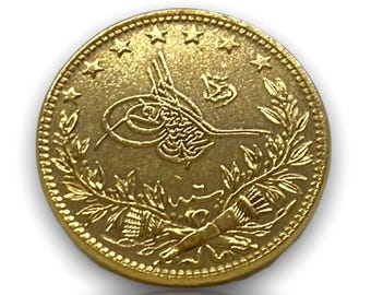 オスマン帝国金貨 メフメト5世 金メッキ 100 クルシュコイン (22 mm