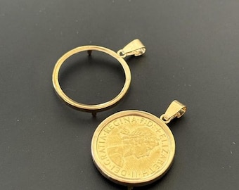 British Sovereign coin Bezel Gold 14k plated silver 925 for sovereign coins 22mm diameter, Holder Coin