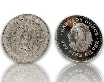 アステカ暦 - クアウテモック 1オンス .999 銀メッキコイン レプリカ 1