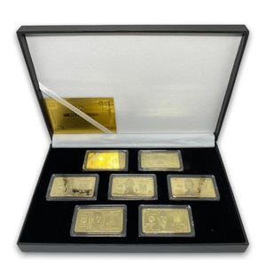 プレミアムケースと証明書付きの米国紙幣の金メッキバーの素晴らしいコレクション、記念品コレクション、7個