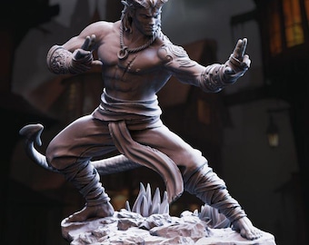Tiefling Monk – Verek “Heartless” – 32mm or 75mm Scale – DM Stash – Fantasy RPG Miniature