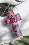 Block-print fabric cross product logo
