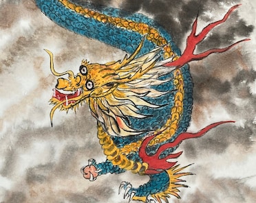 鉛筆画 ポートレート yingyong Lunar New Year - Azure Dragon Holding a Pearl - Good Luck
