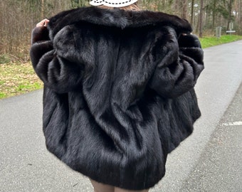 Black Mink Fur Coat, medium/large fur coat, very dark brown mink coat, mink coat, fur coat, vintage mink jacket, mink jacket, real mink fur