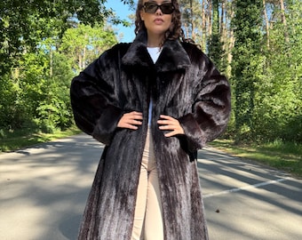 Full Length Dark Brown Mink Coat, 3XL Size Mink Fur Coat, Soft High Quality Coat, Long Luxury Fur Coat, Elegant Outerwear, Warm & Thick Coat