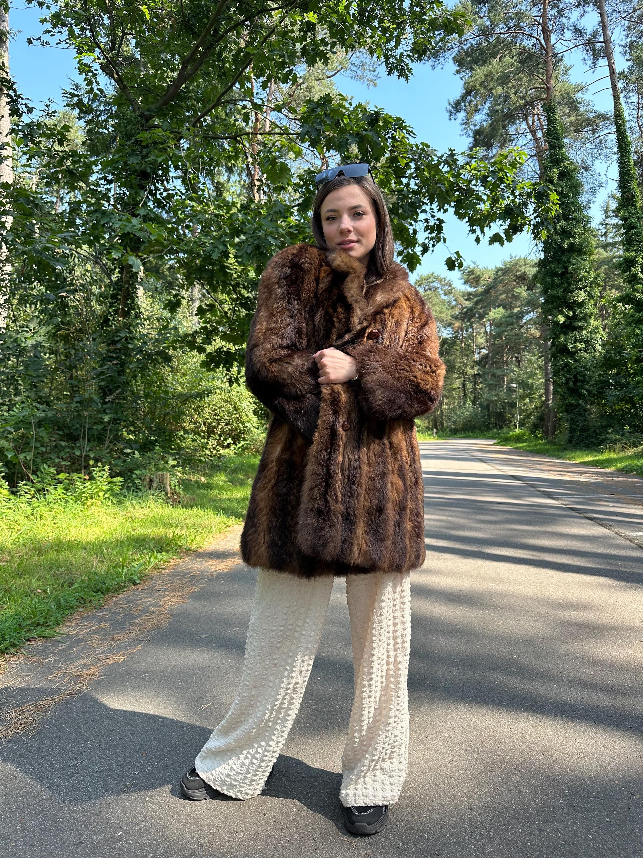 高級*オポッサム*本毛皮*ショールカラー*コート*36475 ニュージーランド産ポッサムファーコート、ミディアムサイズ、柔らかく