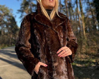 Veste En Fourrure Véritable De Vison - Excellent état Vintage, Taille 46-48, Marron