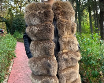 Fox Fur Vest in Silver Brown Color, Medium & Small Size, Very Soft and Fluffy Fur, Made in Greece, Luxurious and Elegant Women's Outerwear