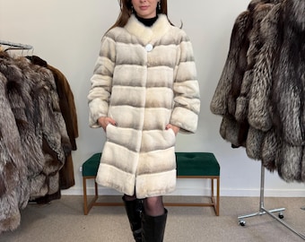 新品 ホワイト シアード ラビット ファー コート ジャケット フード