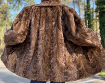 Saga Mink Brown Mink Fur Coat in Large Size Women, Vintage