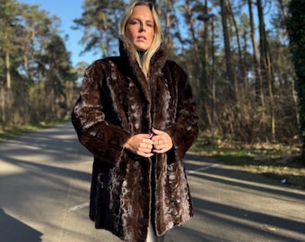 Natural Brown Mink Fur Jacket, XXL Size, Unique Design, Soft Mink Fur, Eye-Catching, Rare Find, Warm Luxury Women&#39;s Outerwear, Real Mink Fur