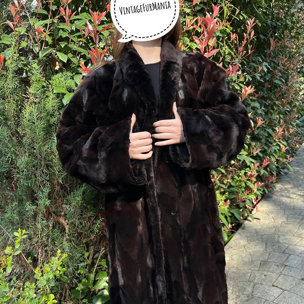 Sheared Mink Fur Coat in dark brown colour, XL mink fur coat, real fur coat, vintage fur coat, mink coat, fur coat, nerzmantel, pelzmantel