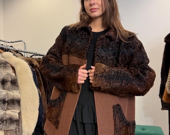 Brown Astrakhan Coat, Outlet Fur Coat, M/L Size, Thick Astrakhan Fur, Real Astrakhan Coat, Vintage Fur Coat