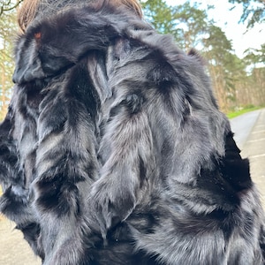 Black Fox Fur Jacket, Large Size, Real Black Fox Fur, Shiny and Luxurious, Elegant Women's Fur Jacket, Premium Outerwear, Vintage Fur Jacket