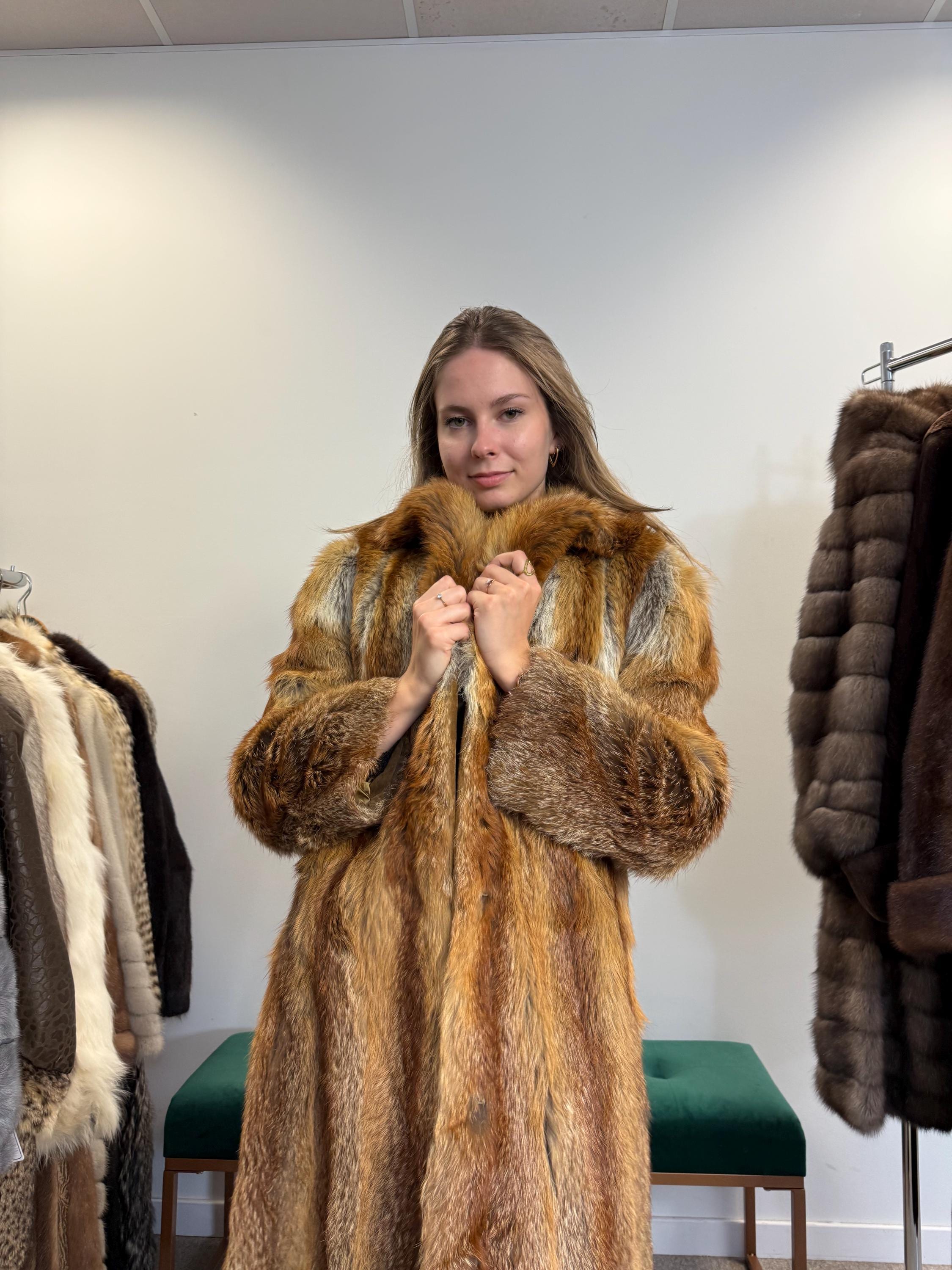 Long Red Fox Fur Coat, Small Size, Red Fox Fur Coat, Fox Fur Coat
