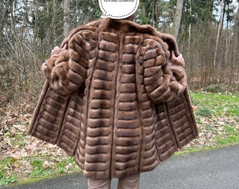 Veste élégante en fourrure de vison, veste en vison vintage, veste rare, veste en vraie fourrure, manteau de fourrure, manteau de vison, veste de fourrure grande taille, manteau de fourrure L, fourrure