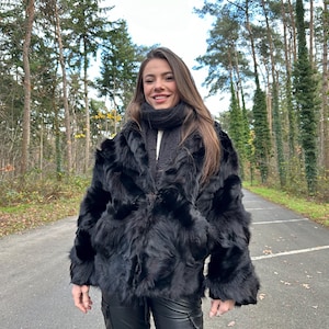 Black Fox Fur Jacket, Large Size, Real Black Fox Fur, Shiny and Luxurious, Elegant Women's Fur Jacket, Premium Outerwear, Vintage Fur Jacket