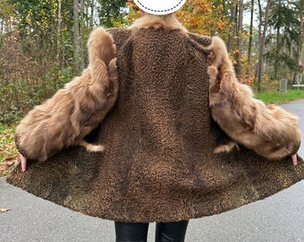 Sable Fur Jacket gecombineerd met Perzische swakara, Sable jas, swakara jas, bontjas, echte bontjas, vintage bontjas, bontjassen dames