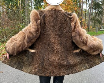 Sable Fur Jacket gecombineerd met Perzische swakara, Sable jas, swakara jas, bontjas, echte bontjas, vintage bontjas, bontjassen dames