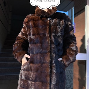 Large Brown Mink Coat, Elegant Mink Fur Coat, Classic Style, Mid-Length Luxury Fur Coat, Timeless Women&#39;s Outerwear, Warm Coat, Thick Mink