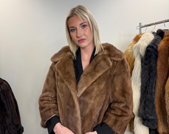 Manteau Fourrure Vison Véritable Marron - Taille L-XL - Coupe évasée Vintage - Grèce - Très Bon état