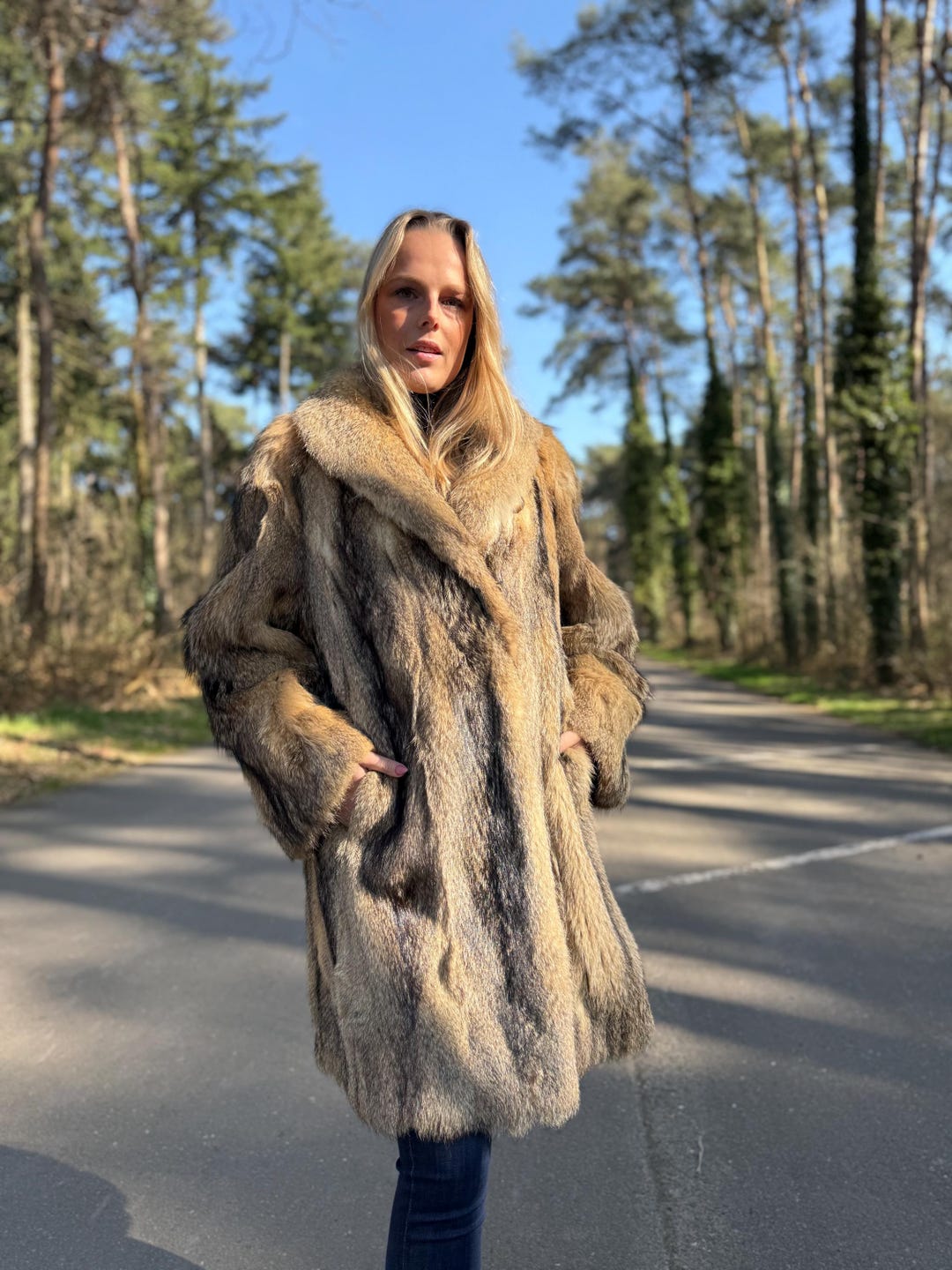 Coyote Fur Coat From L'elite Brand, XXL Size, Premium Fur Quality, Eye ...