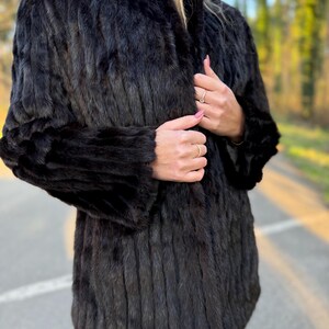 Black Mink Fur Long Jacket With Hood Made of 100% Real Mink