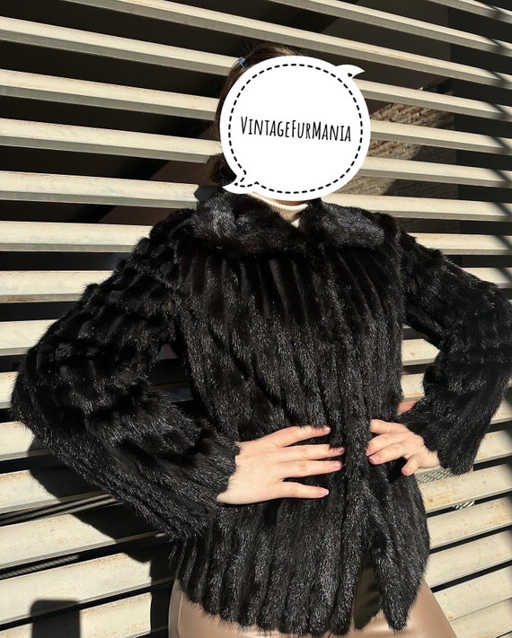 Black Saga Mink Fur Jacket, Small size mink jacke… - image 2