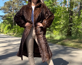 Pastel Mink Fur Coat Full Length, Light Brown Color, Full Mink Pieces, XXL Size, High-Quality Fur, Genuine Mink Coat, Luxury Womens Fur Coat