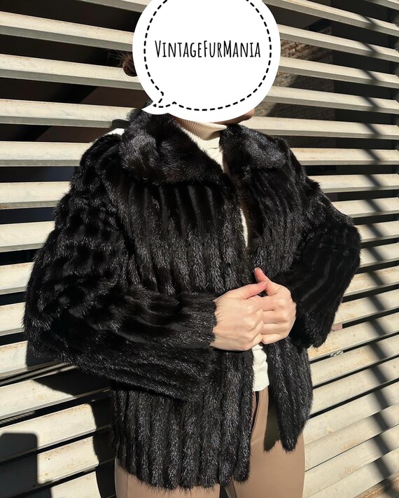 Black Saga Mink Fur Jacket, Small size mink jacke… - image 3