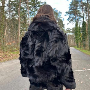 Black Fox Fur Jacket, Large Size, Real Black Fox Fur, Shiny and Luxurious, Elegant Women's Fur Jacket, Premium Outerwear, Vintage Fur Jacket